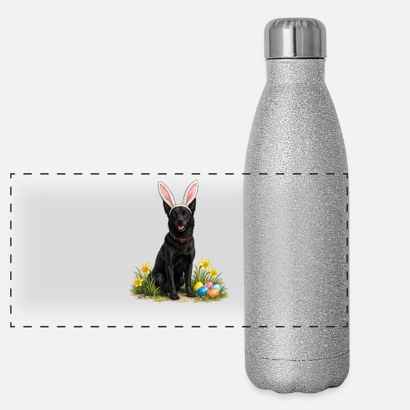 Chien de Pâques avec des oreilles de lapin et des œufs Gourde isotherme panoramique pailletée 500 ml