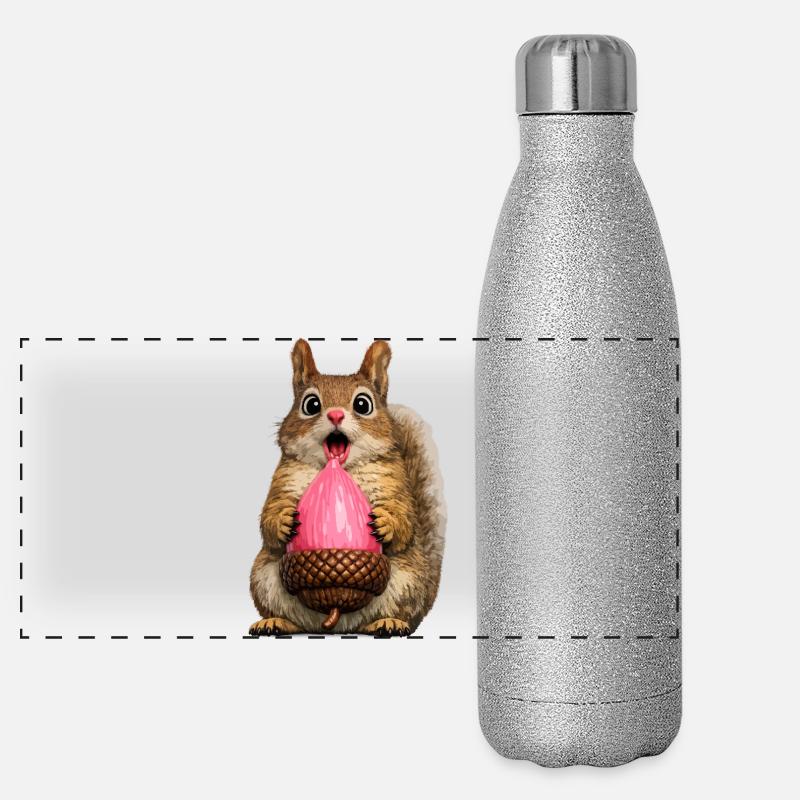 Pinke Eichel Eichhörnchen zwinkern Panorama Glitzer Isolierflasche 500 ml