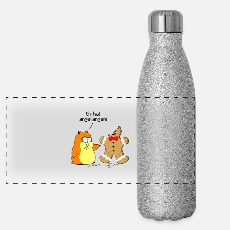 Hamster vs. Lebkuchenmann Panorama Glitzer Isolierflasche 500 ml