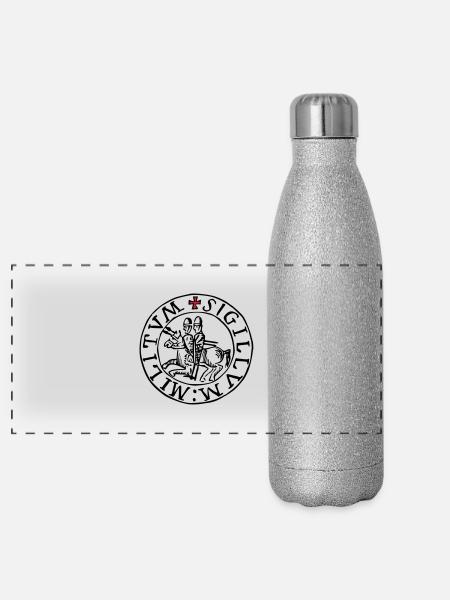 templar knights seal - Gourde isotherme panoramique pailletée 500 ml - paillettes argentées - Devant