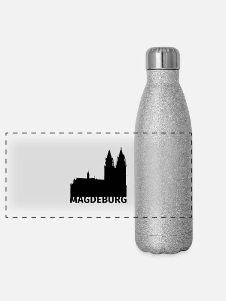 Magdeburg - Panorama Glitzer Isolierflasche 500 ml - Silber Glitzer - Vorne