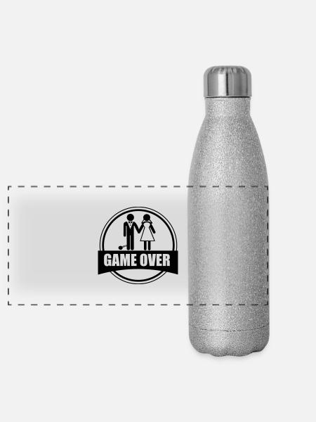 Game over - Stag do - Hen party - Funny - Panorama Glitzer Isolierflasche 500 ml - Silber Glitzer - Vorne