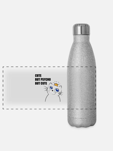 cute but psycho - Gourde isotherme panoramique pailletée 500 ml - paillettes argentées - Devant