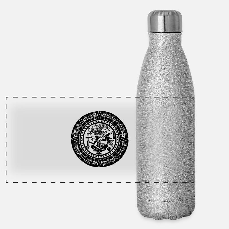Mayan Calendar - Black Panoramic Glitter Thermal Bottle 500 ml