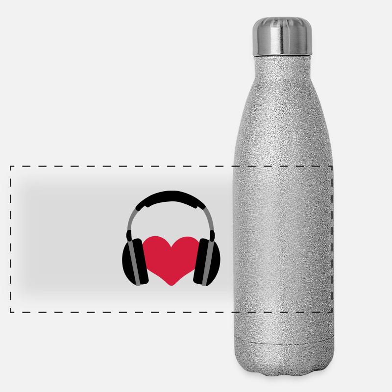 Liebe Musik Herz Kopfhörer Panorama Glitzer Isolierflasche 500 ml