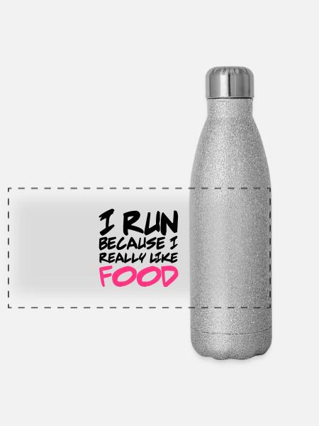 Run - Panorama Glitzer Isolierflasche 500 ml - Silber Glitzer - Vorne