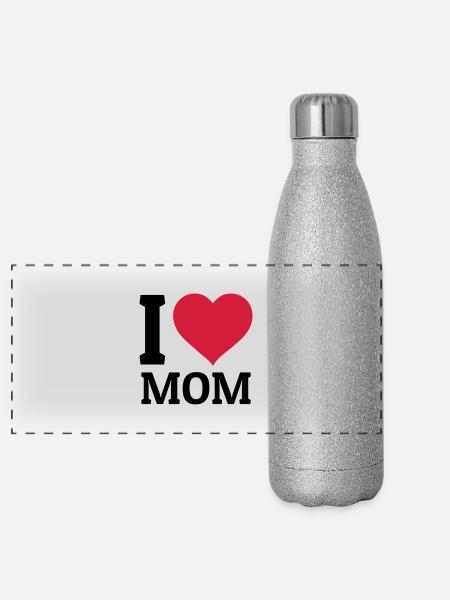 I love Mom - Panorama Glitzer Isolierflasche 500 ml - Silber Glitzer - Vorne