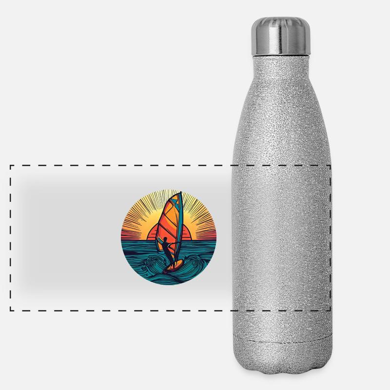 Windsurfer Surfer Sunset Gourde isotherme panoramique pailletée 500 ml
