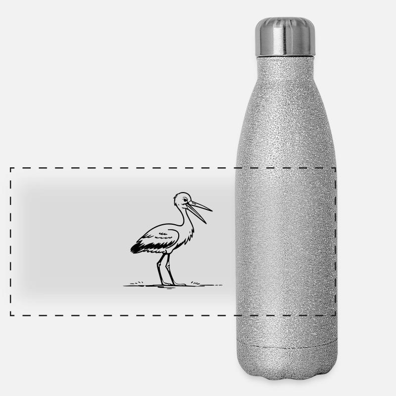 Stork as vector graphic Panoramic Glitter Thermal Bottle 500 ml