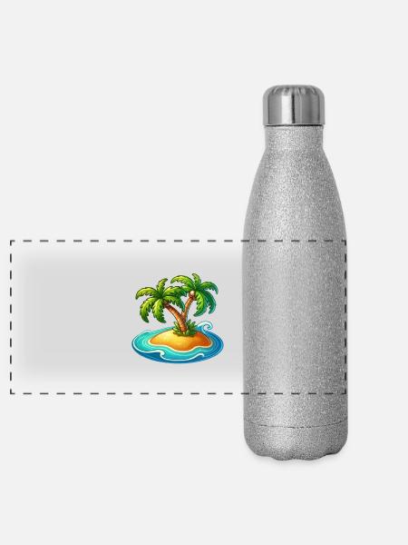 Île Palm - Gourde isotherme panoramique pailletée 500 ml - paillettes argentées - Devant