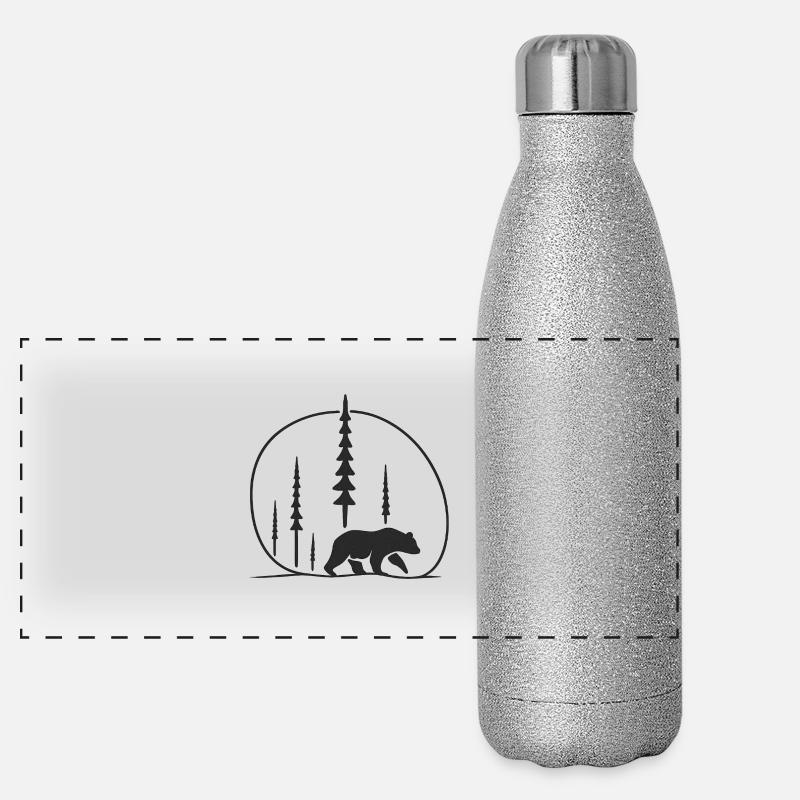 Bear in the forest silhouette nature gift idea friends Panoramic Glitter Thermal Bottle 500 ml