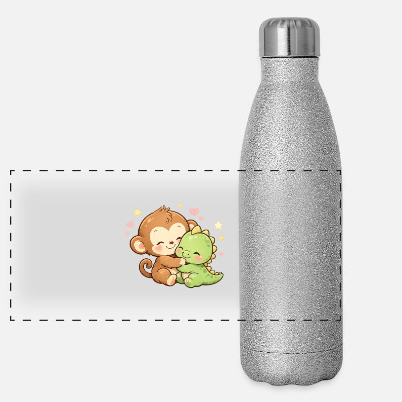 Cute Monkey & Baby Dino Cuddle Panoramic Glitter Thermal Bottle 500 ml