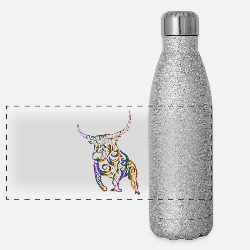 Taureau tribal Gourde isotherme panoramique pailletée 500 ml