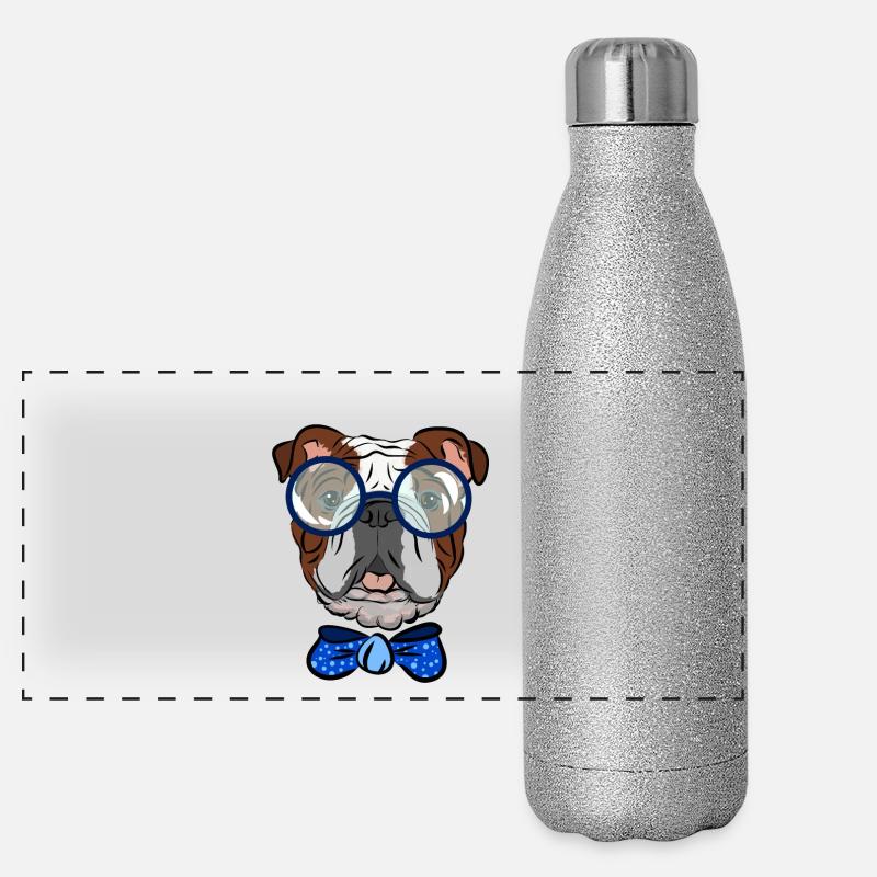 Bouledogue avec lunettes et boucle, idée cadeau Gourde isotherme panoramique pailletée 500 ml