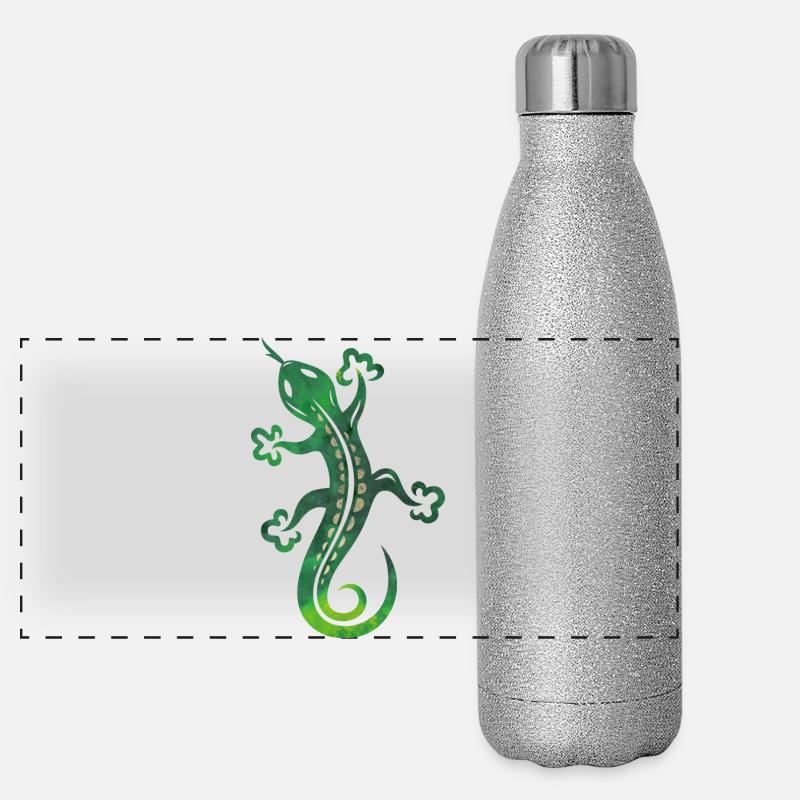 Lézard vert, salamandre, gecko. Gourde isotherme panoramique pailletée 500 ml