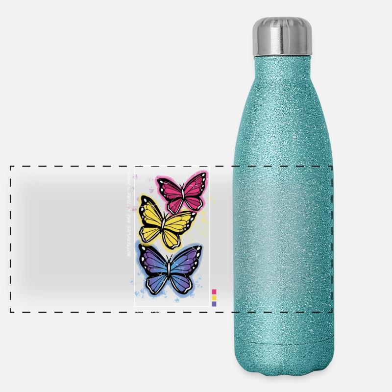 Bunte Schmetterlinge Panorama Glitzer Isolierflasche 500 ml