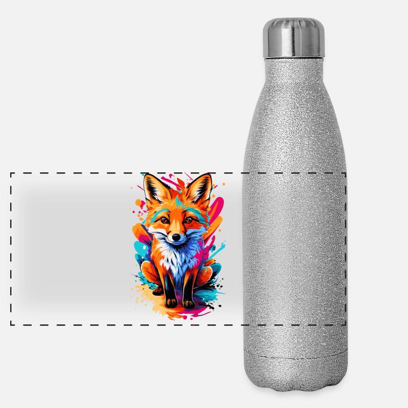 Baby Fox - Cute Red Fox - Colorful Fox Panoramic Glitter Thermal Bottle 500 ml