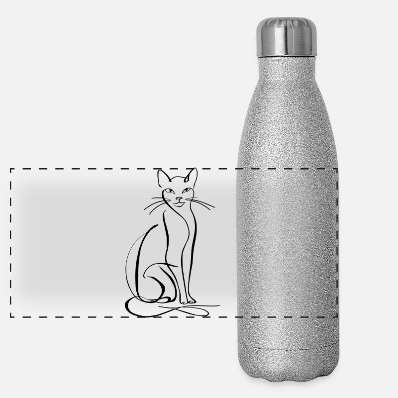 Dessin au trait de chat Gourde isotherme panoramique pailletée 500 ml