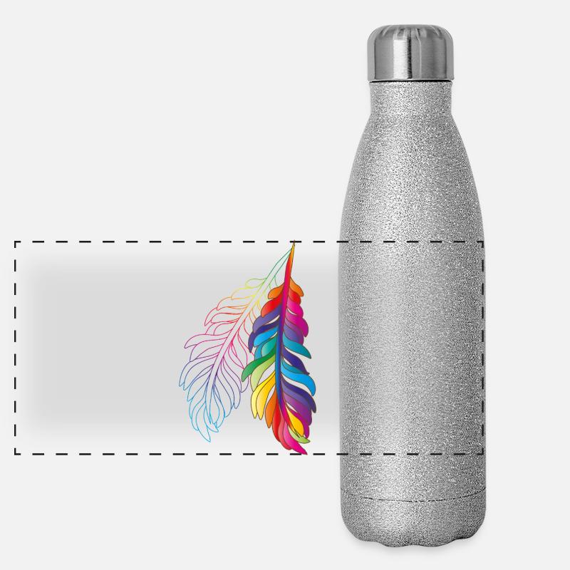 Regenbogenfedern – farbenfrohes Boho-Design Panorama Glitzer Isolierflasche 500 ml
