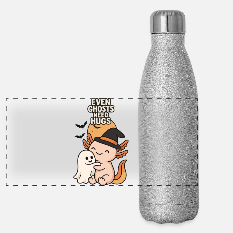Halloween Axolotl Umarmung mit Geist Panorama Glitzer Isolierflasche 500 ml