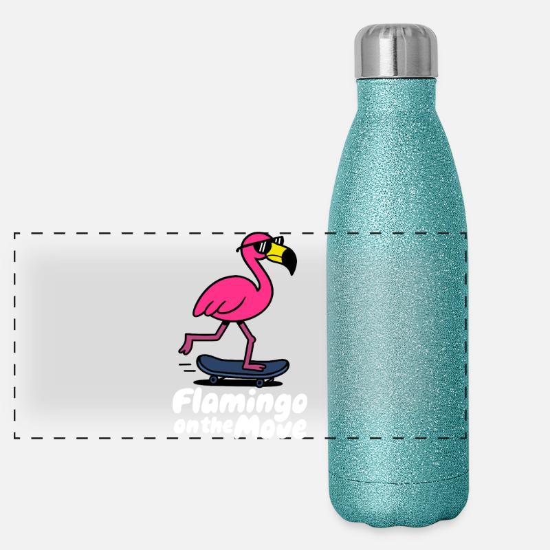 Flamingo on the Move Skate Panorama Glitzer Isolierflasche 500 ml