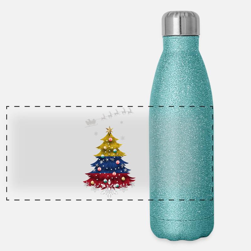 Arbre de Noël avec drapeau du Venezuela Gourde isotherme panoramique pailletée 500 ml
