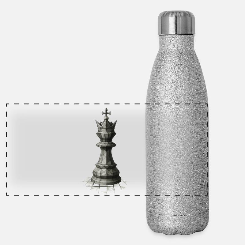 Chess King on Board – Dark Strategy Illustrations Panoramic Glitter Thermal Bottle 500 ml
