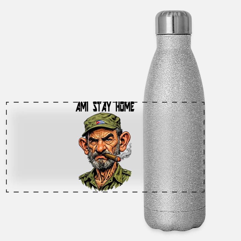 Kubanischer Veteran mit Zigarre Panorama Glitzer Isolierflasche 500 ml