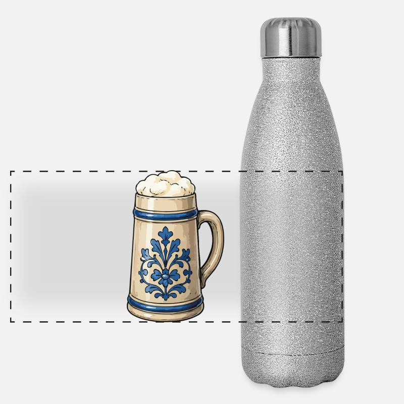 Blaue Blumendekor Biersteinkunst Panorama Glitzer Isolierflasche 500 ml