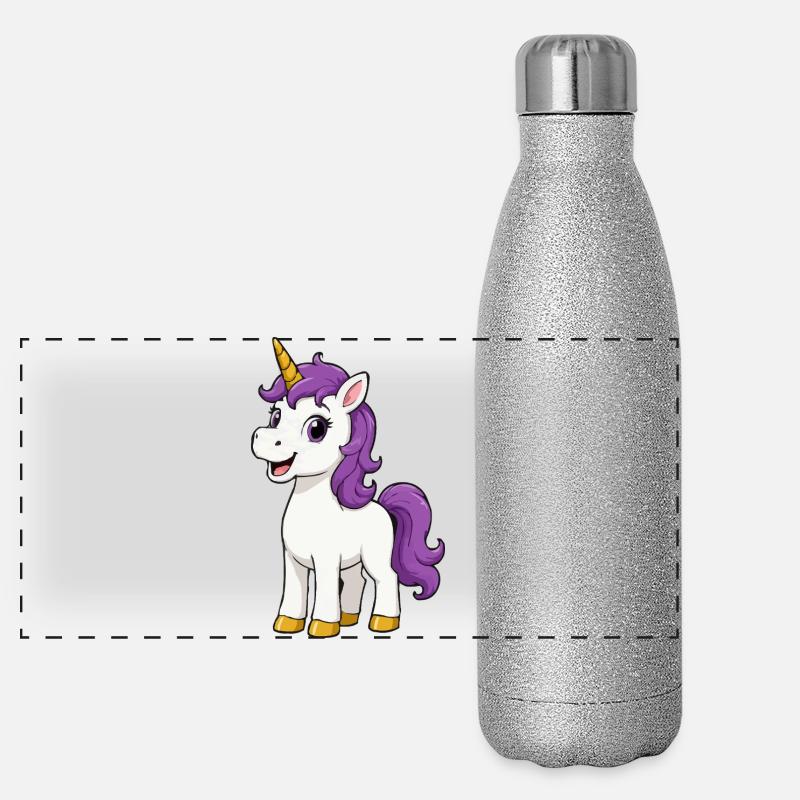 Licorne à crinière violette Gourde isotherme panoramique pailletée 500 ml