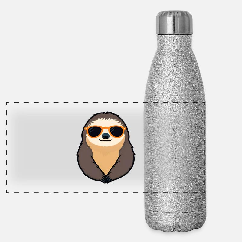 Sloth mit Sonnenbrille Retro Vibe Panorama Glitzer Isolierflasche 500 ml