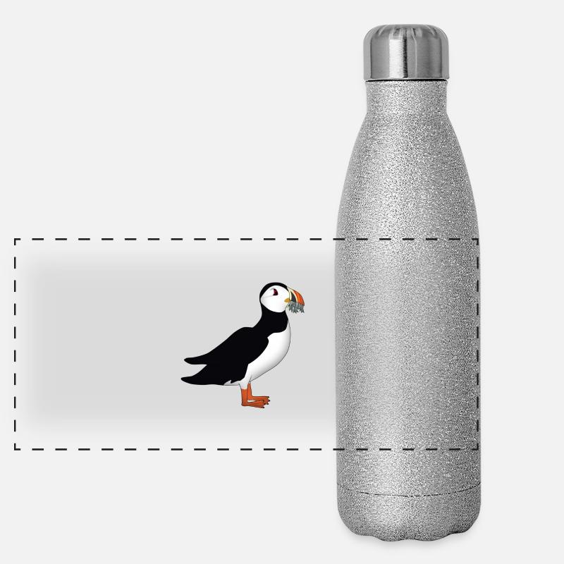 Papageintaucher mit Fisch Panorama Glitzer Isolierflasche 500 ml