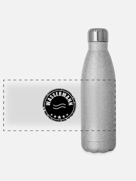 Sternzeichen Wassermann - Panorama Glitzer Isolierflasche 500 ml - Silber Glitzer - Vorne