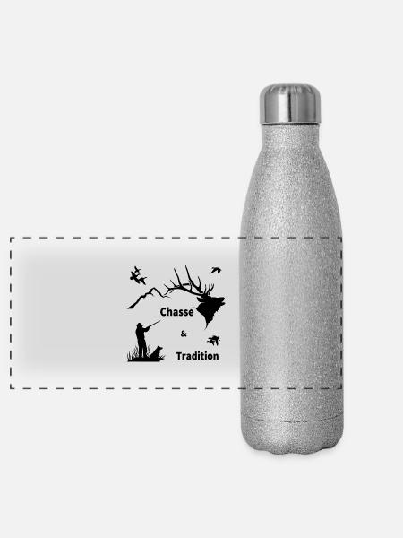 chasse - Gourde isotherme panoramique pailletée 500 ml - paillettes argentées - Devant