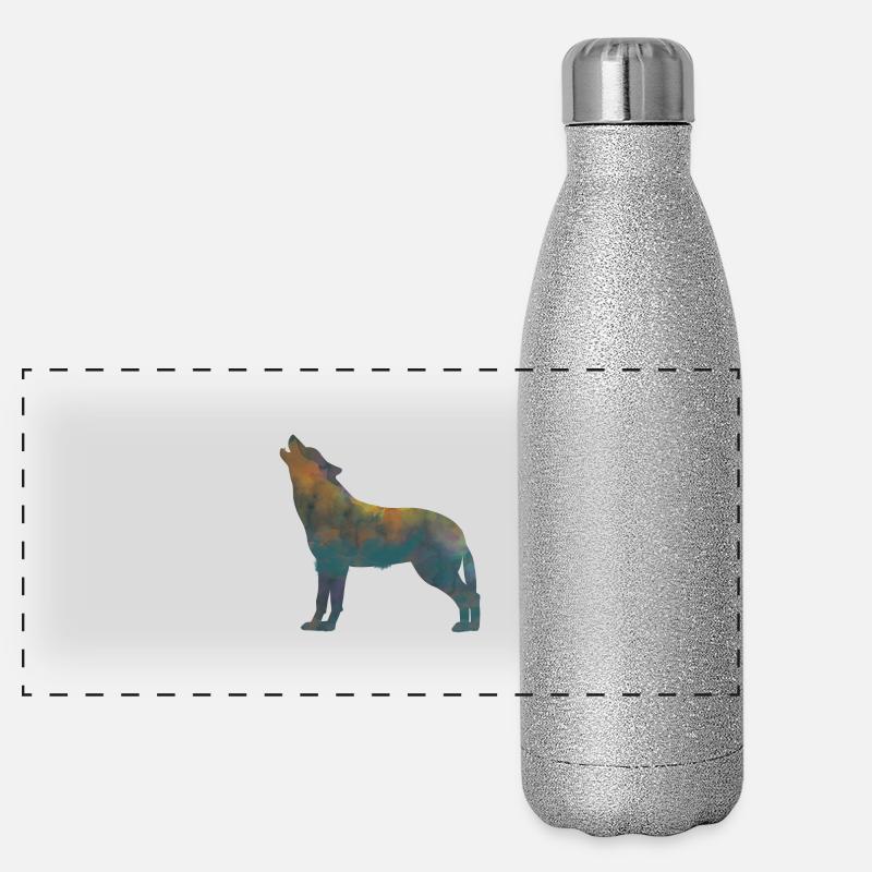 heulender Wolf Panorama Glitzer Isolierflasche 500 ml