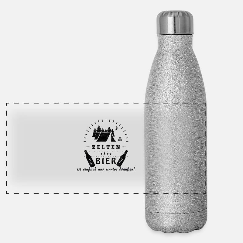 Zelten und Bier Panorama Glitzer Isolierflasche 500 ml