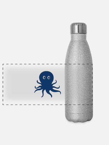Pirate Octopus - Panoramic Glitter Thermal Bottle 500 ml - silver glitter - Front