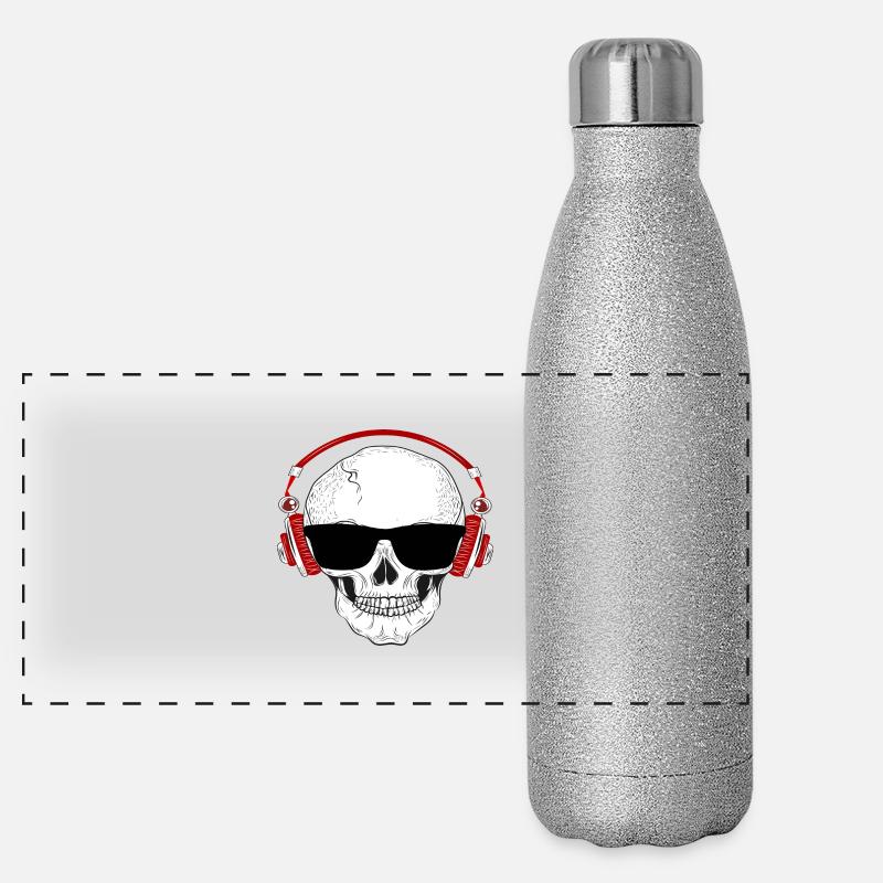 Totenkopf mit Kopfhörer Panorama Glitzer Isolierflasche 500 ml