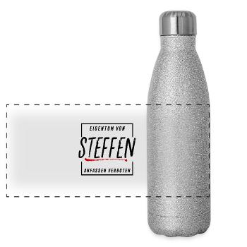 Eigentum von Steffen - Panorama Glitzer Isolierflasche 500 ml - Silber Glitzer - Vorne