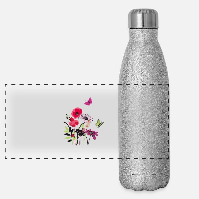 Flowers and butterfly Panoramic Glitter Thermal Bottle 500 ml