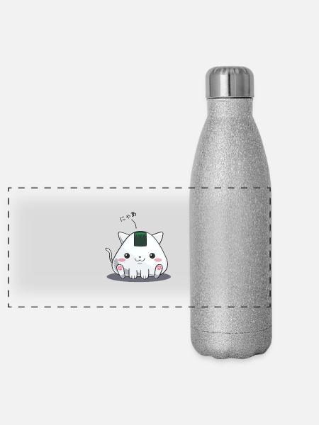 Onigiri - Katze nya - Panorama Glitzer Isolierflasche 500 ml - Silber Glitzer - Vorne