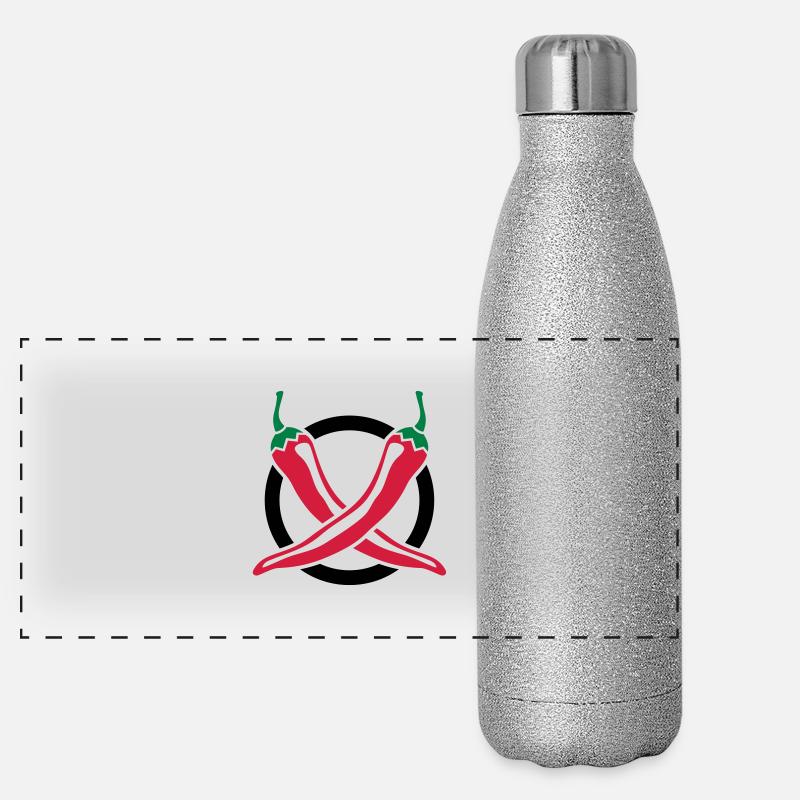 Chili - Grillen - Panorama Glitzer Isolierflasche 500 ml - Silber Glitzer