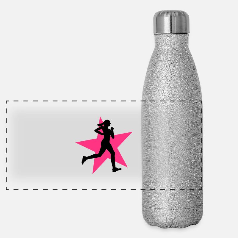 running woman with star 2c / jogging Panorama Glitzer Isolierflasche 500 ml