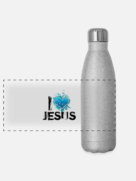 i love jesus uk - Panoramic Glitter Thermal Bottle 500 ml - silver glitter - Front