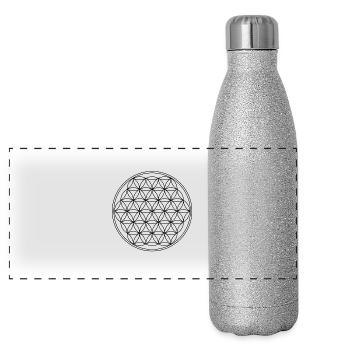 Blume des Lebens - Panorama Glitzer Isolierflasche 500 ml - Silber Glitzer - Vorne