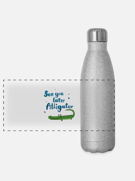 See You Later Alligator - Panorama Glitzer Isolierflasche 500 ml - Silber Glitzer - Vorne