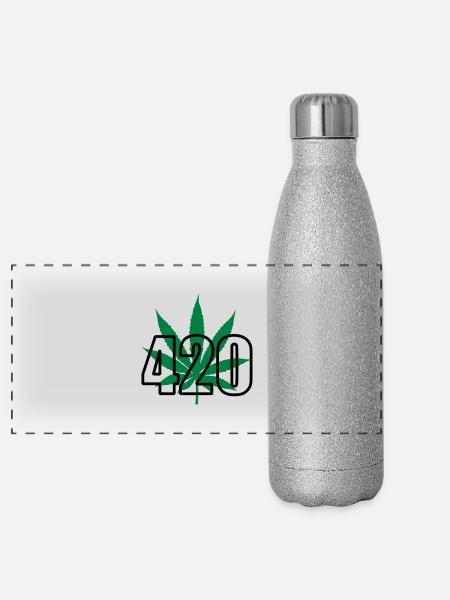 420 cannabis - Panoramic Glitter Thermal Bottle 500 ml - silver glitter - Front