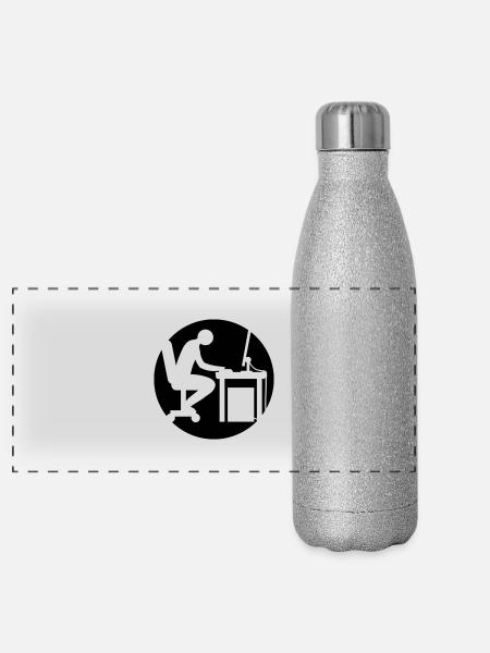 Computer desk nerd logo - Panoramic Glitter Thermal Bottle 500 ml - silver glitter - Front