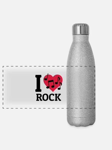I love Rock - Panoramic Glitter Thermal Bottle 500 ml - silver glitter - Front