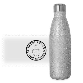 Ferme ta Gueule / Humour / Insulte / Doigt Insulte - Gourde isotherme panoramique pailletée 500 ml - paillettes argentées - Devant